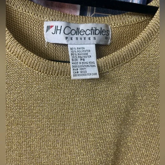 Vintage 1980’s Petite JH Collectibles Sparkling Gold Knit Short Sleeve Top PS - Picture 3 of 12